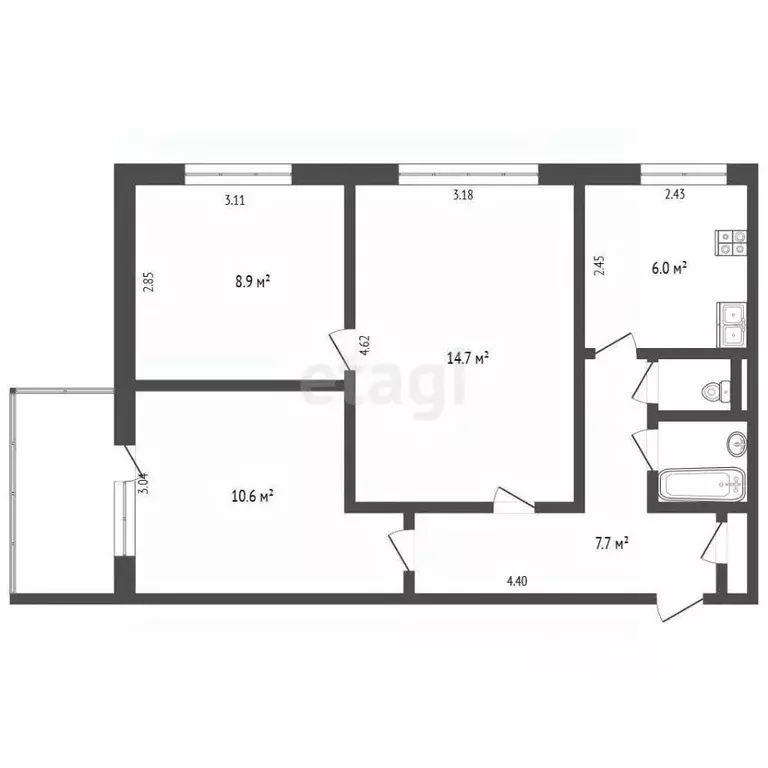 3-к кв. Москва ул. Рокотова, 8К2 (51.4 м) - Фото 2