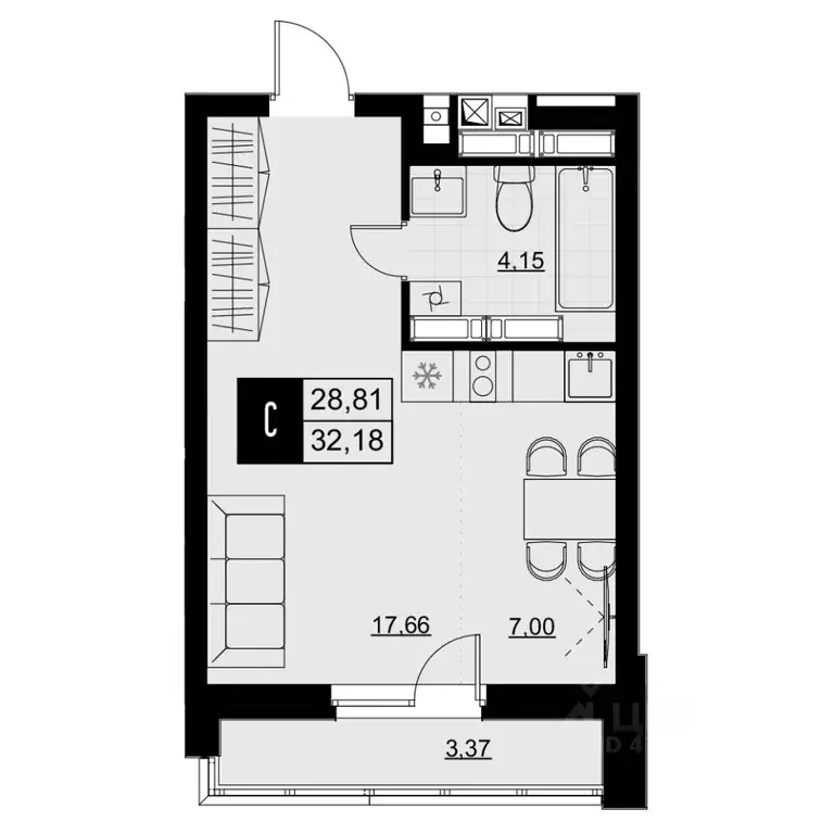 Студия Самарская область, Самара Южное ш., 7А (30.5 м) - Фото 1