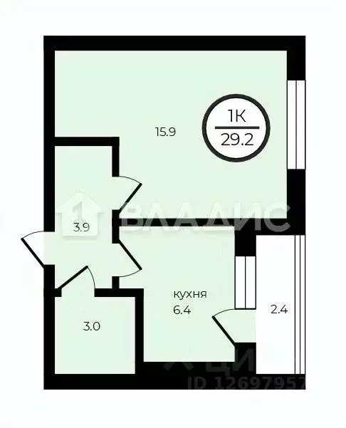 1-к кв. Владимирская область, Владимир ул. Новгородская, 37Б (29.2 м) - Фото 2