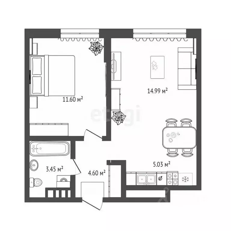 1-к кв. Тюменская область, Тюмень ул. Лесопарковая, 1к1 (40.3 м) - Фото 2