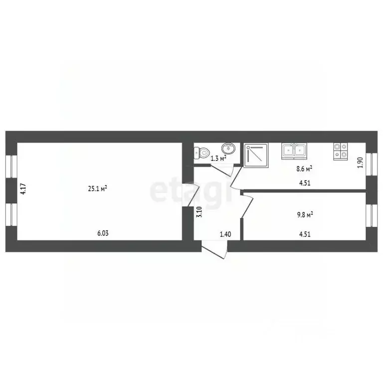 2-к кв. Санкт-Петербург Пионерская ул., 65 (49.1 м) - Фото 2