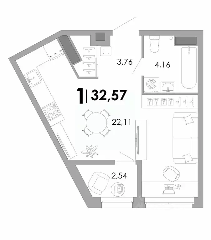 1-к кв. Владимирская область, Владимир Уно жилой комплекс (32.57 м) - Фото 0