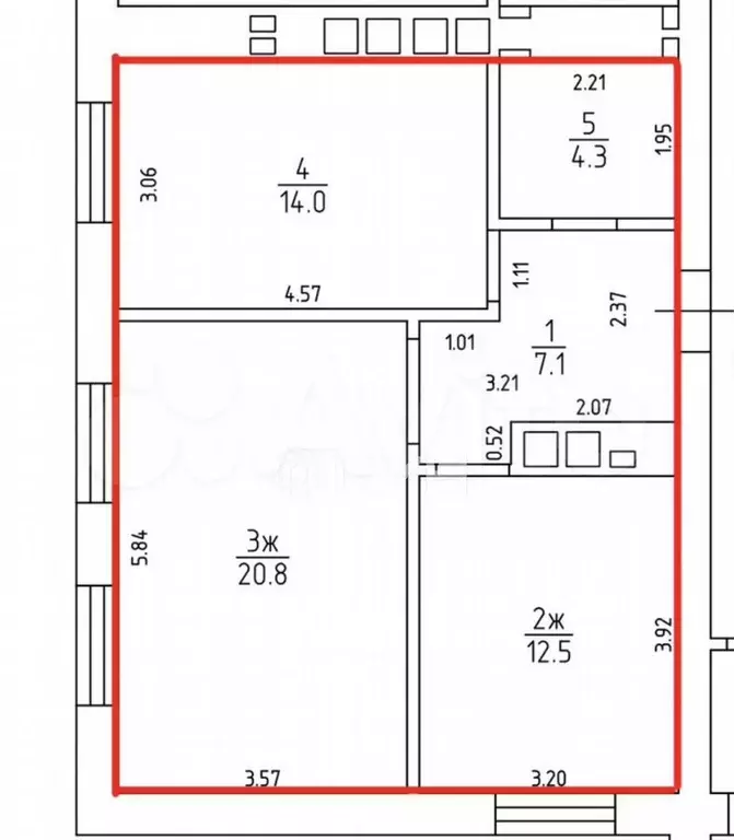 2-к. квартира, 58,7 м, 1/8 эт. - Фото 0