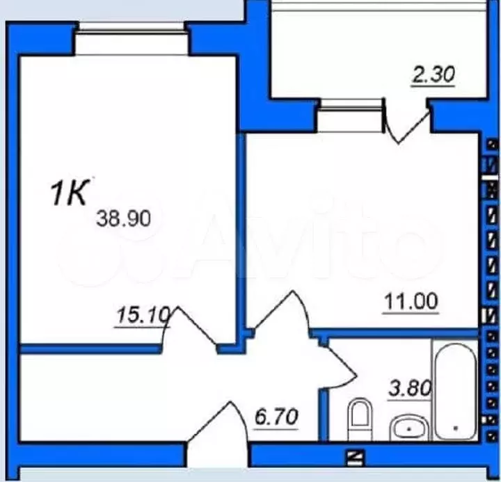 1-к. квартира, 38,9 м, 2/5 эт. - Фото 1