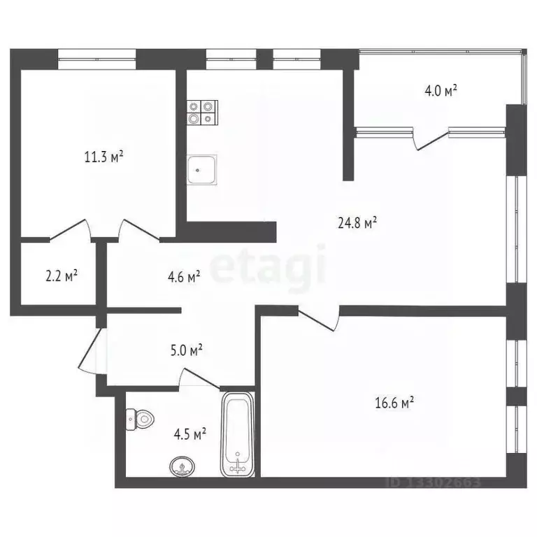 2-к кв. Ханты-Мансийский АО, Сургут Игоря Киртбая ул., 28/1 (73.0 м) - Фото 1
