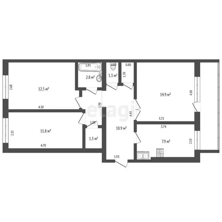 3-комнатная квартира: посёлок Заря, Набережная улица, 15 (63.9 м) - Фото 0