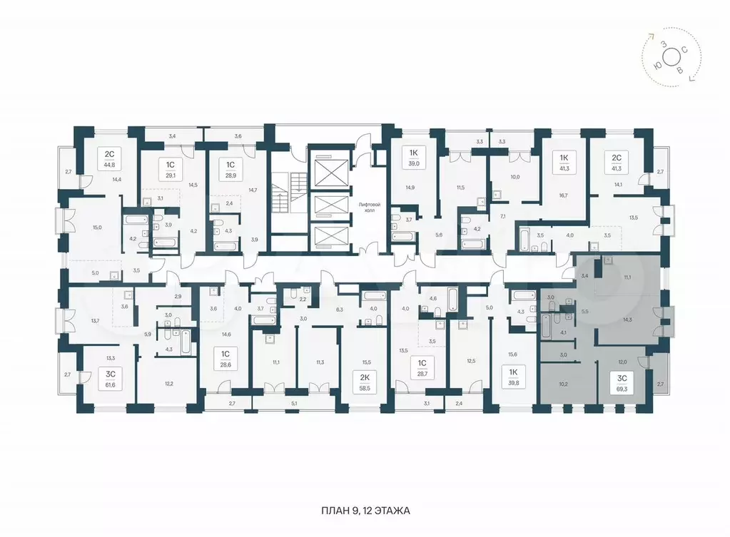 3-к. квартира, 69,3 м, 12/22 эт. - Фото 1