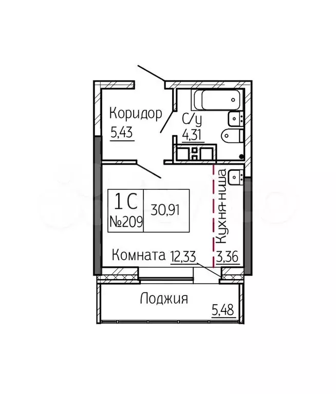 Квартира-студия, 31 м, 5/25 эт. - Фото 0