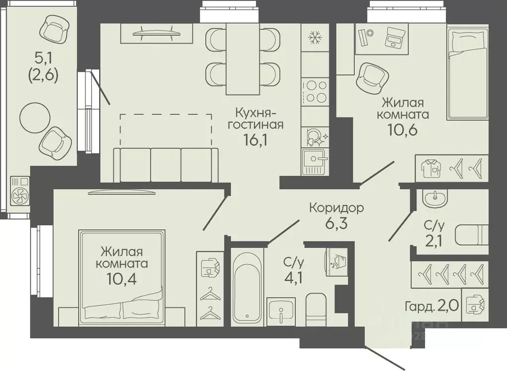 2-к кв. Волгоградская область, Волгоград Трехгорная ул., 27 (54.2 м) - Фото 1