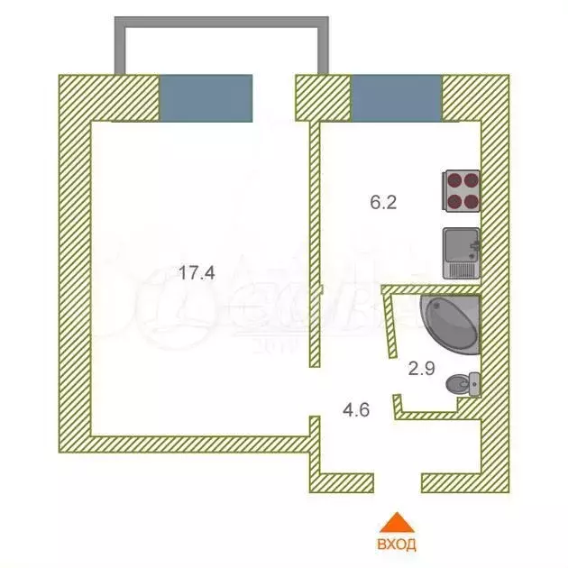 1-к. квартира, 33 м, 1/5 эт. - Фото 0
