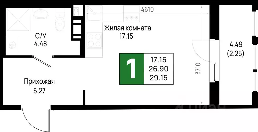 1-к кв. Ленинградская область, Всеволожский район, Свердловское ... - Фото 0