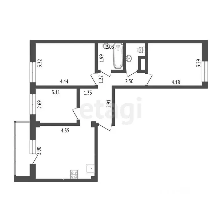 3-к кв. Тюменская область, Тюмень ул. Константина Посьета, 16 (69.0 м) - Фото 2