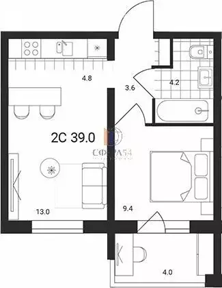 2-комнатная квартира: Обь, Геодезическая улица, 6Вк3 (39 м) - Фото 0