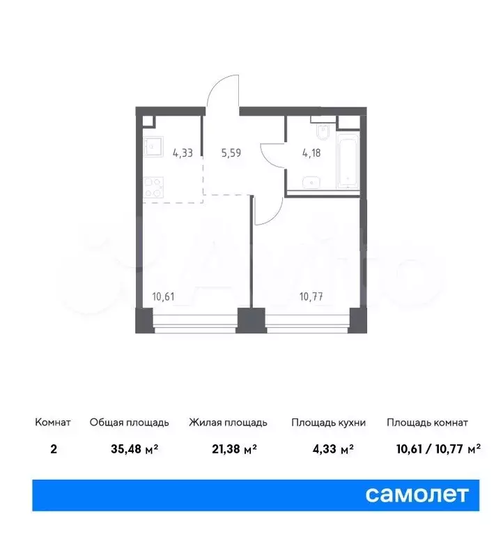 1-к. квартира, 35,5 м, 2/32 эт. - Фото 0