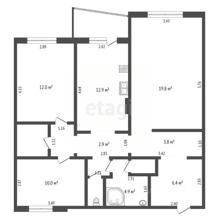 3-к кв. Ханты-Мансийский АО, Сургут ул. Иосифа Каролинского, 12 (80.9 ... - Фото 0