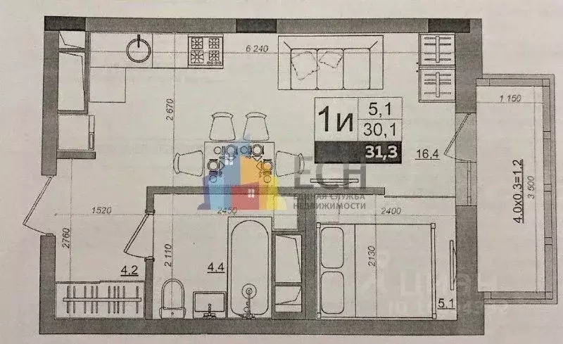 1-к кв. Тульская область, Тула Оборонная ул., 102В (31.3 м) - Фото 2