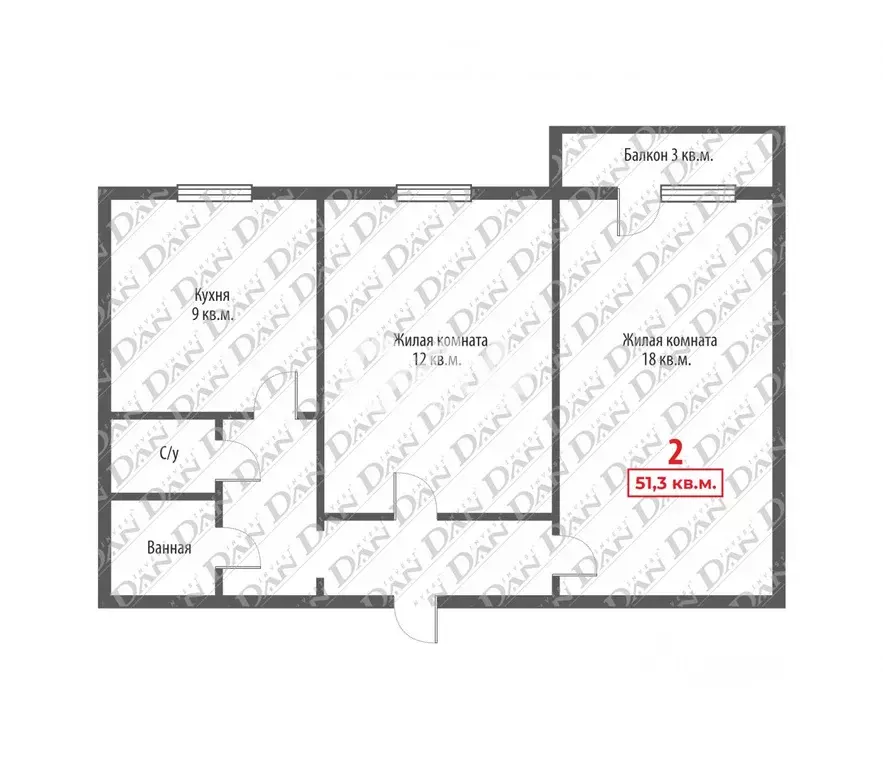 2-к кв. Челябинская область, Челябинск Пограничная ул., 2 (51.3 м) - Фото 1