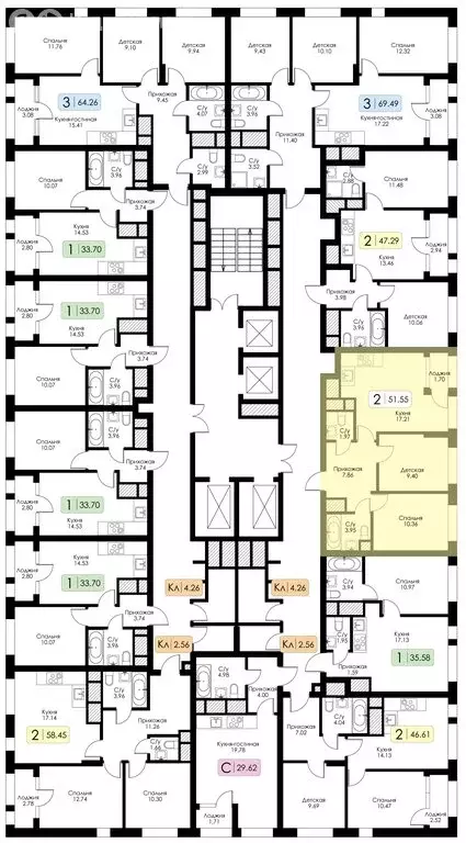 2-комнатная квартира: Тула, Ряжская улица, 27 (51.55 м) - Фото 1