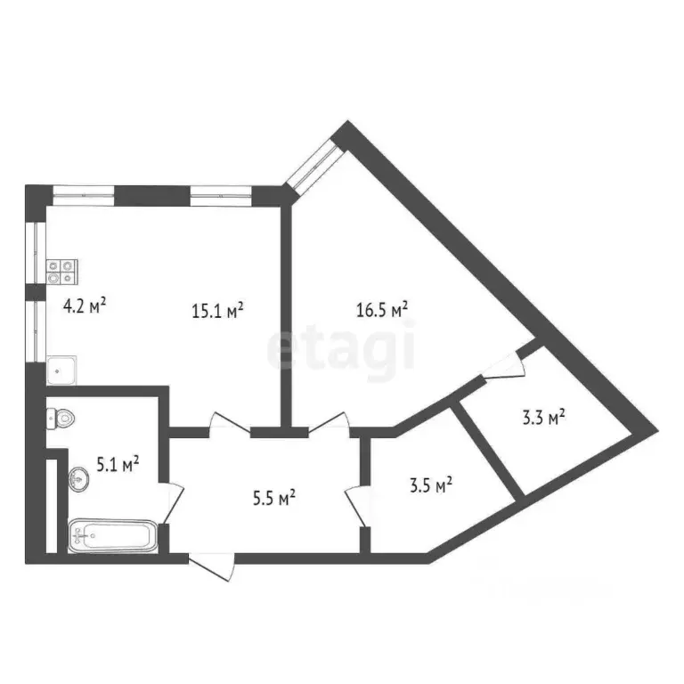 1-к кв. Тюменская область, Тюмень Новгородская ул., 1 (53.1 м) - Фото 1