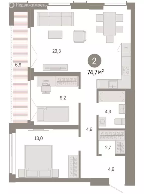 2-комнатная квартира: Новосибирск, Октябрьский район, микрорайон ... - Фото 1