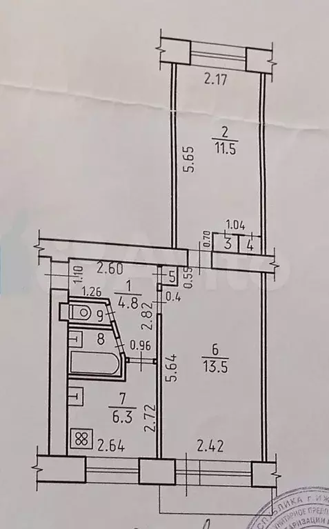 2-к. квартира, 40,3 м, 2/5 эт. - Фото 0