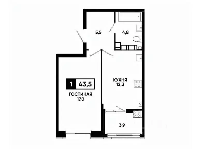 1-к кв. Ставропольский край, Ставрополь ул. Андрея Голуба, 14к2 (43.5 ... - Фото 0
