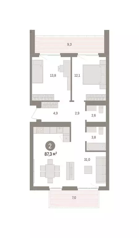 2-комнатная квартира: Новосибирский район, рабочий посёлок Краснообск, ... - Фото 2