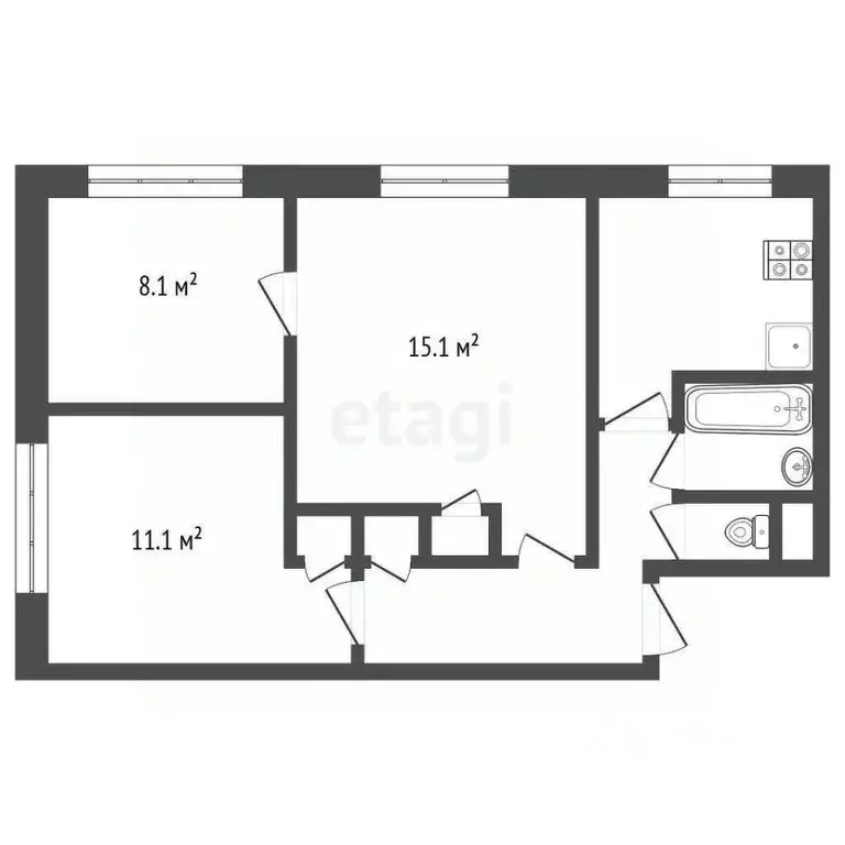 3-к кв. Московская область, Воскресенск Железнодорожная ул., 1 (51.9 ... - Фото 1