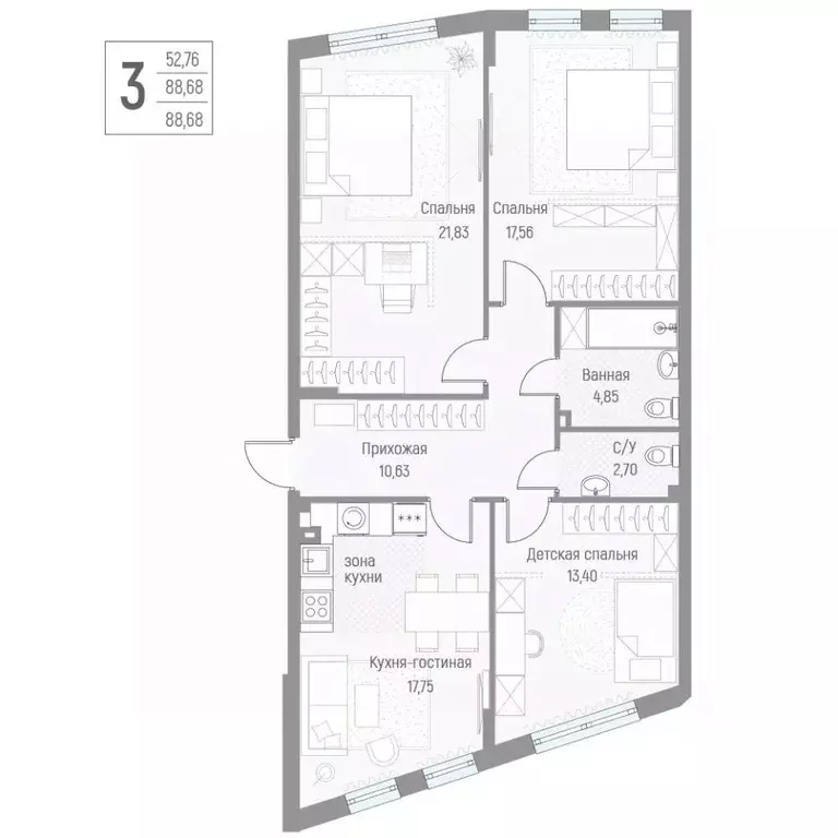 3-к кв. Московская область, Одинцовский городской округ, д. Крюково ... - Фото 1