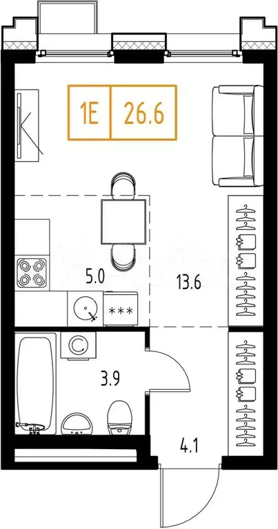 Квартира-студия, 26,6 м, 2/9 эт. - Фото 1