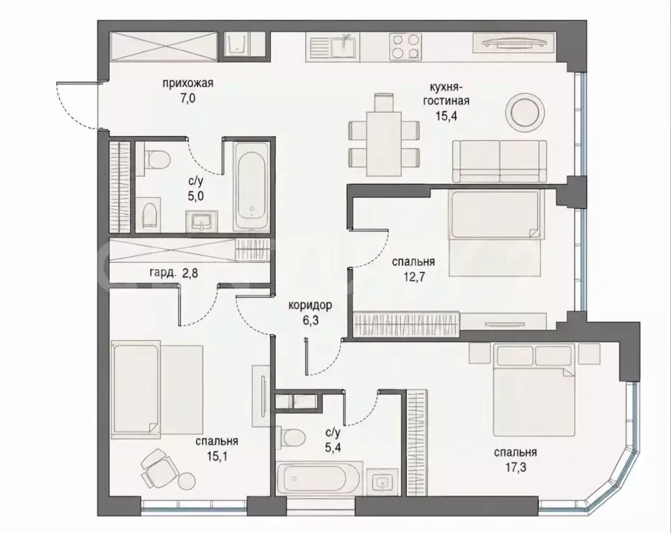 3-к кв. Москва ул. Нижние Мневники, 16к3 (86.5 м) - Фото 2