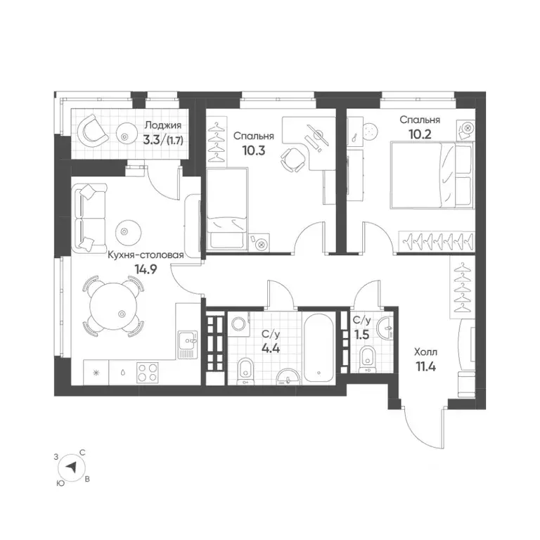 2-к кв. Свердловская область, Екатеринбург Солнечный жилрайон,  (54.4 ... - Фото 1