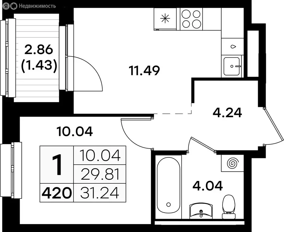 1-комнатная квартира: Казань, Кировский район (31.24 м) - Фото 0