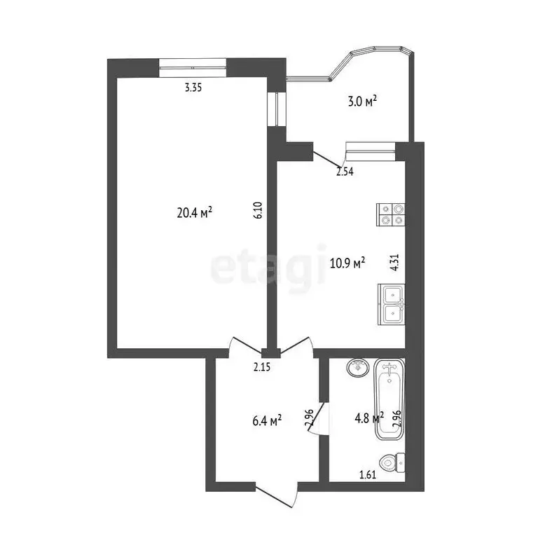1-комнатная квартира: Тюмень, улица Водников, 12 (42.5 м) - Фото 1