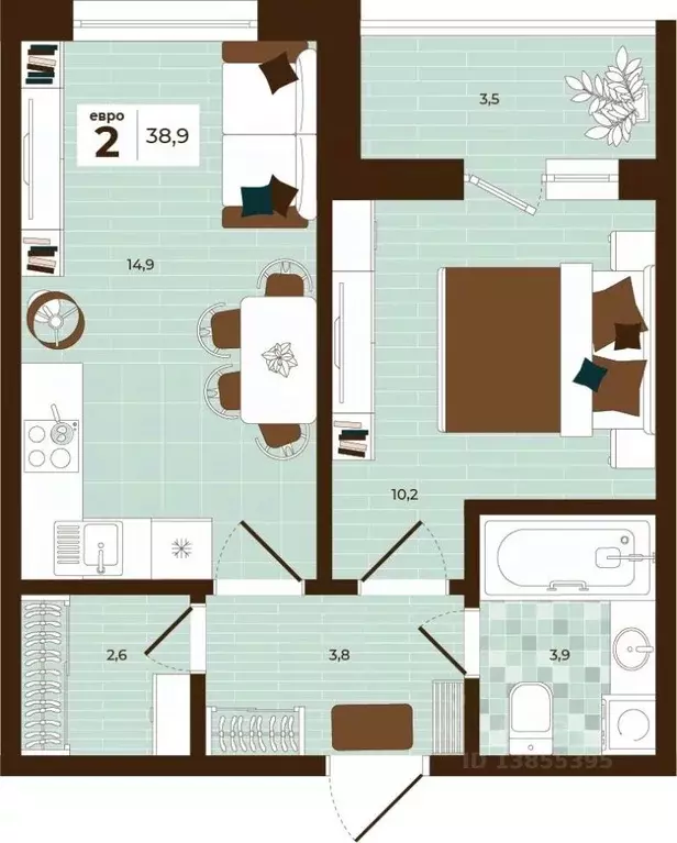 2-к кв. Тульская область, Тула ул. Академика Насоновой, 3 (38.9 м) - Фото 1