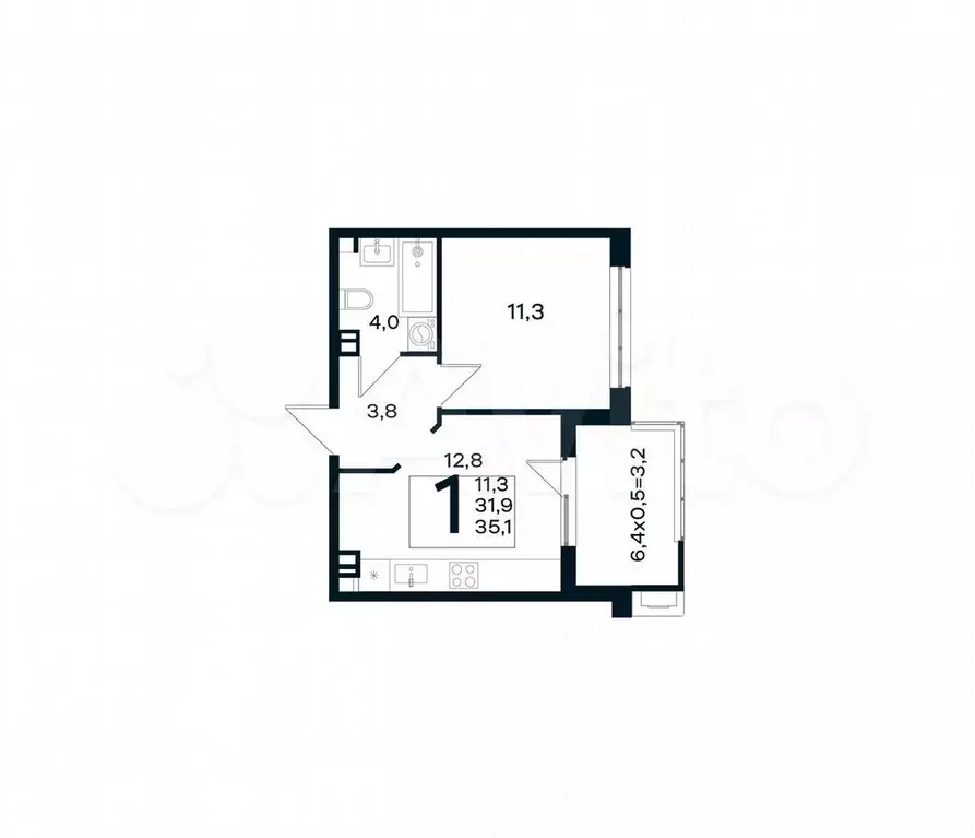 1-к. квартира, 35,1 м, 3/4 эт. - Фото 1