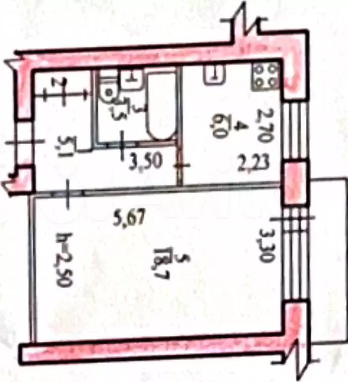 1-к. квартира, 33,9 м, 3/5 эт. - Фото 0