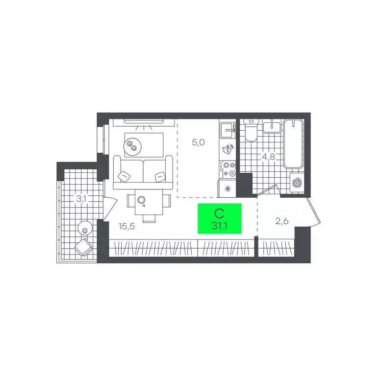 1-комнатная квартира: Тюмень, микрорайон Тарманы, Игримская улица, 31А ... - Фото 2