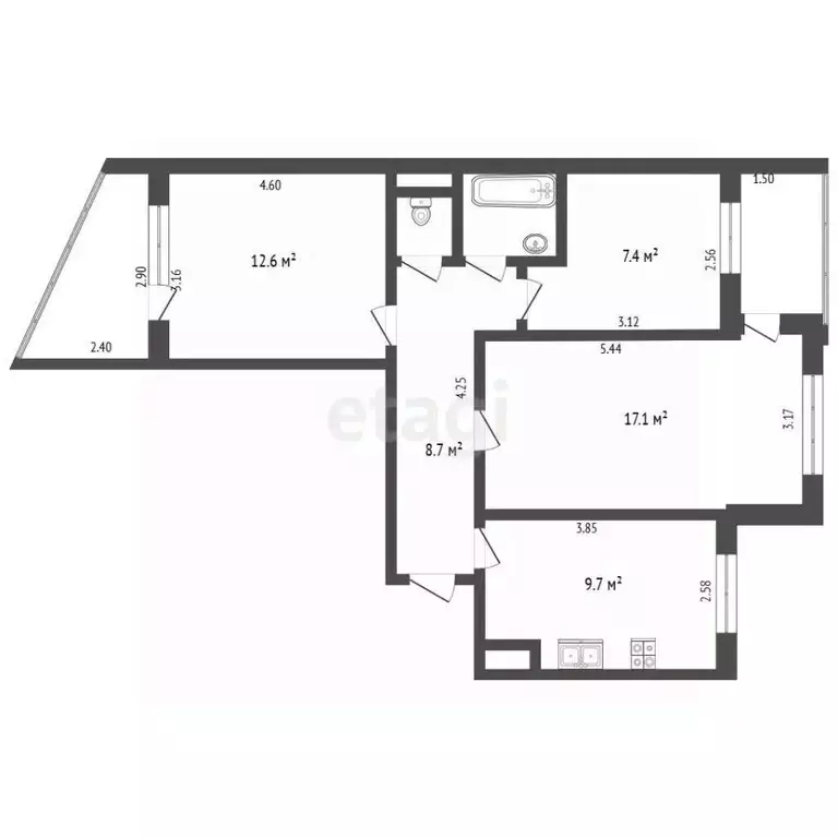3-к кв. Крым, Симферополь ул. Бородина (63.4 м) - Фото 2