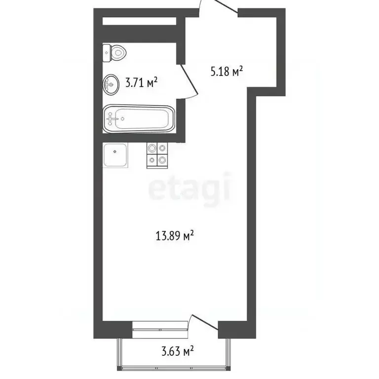 Студия Тюменская область, Тюмень ул. Андрея Приказнова, 1 (21.0 м) - Фото 1