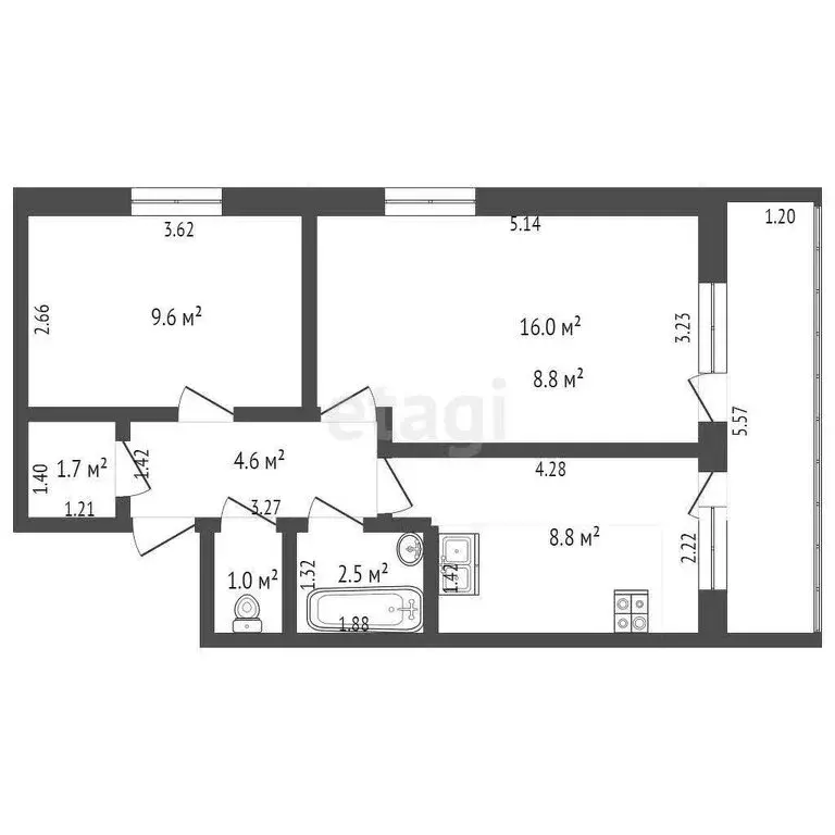 2-комнатная квартира: Луговое, проспект Фрунзе, 1 (44.2 м) - Фото 1