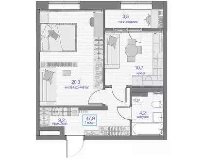 Продаётся 1-к квартира, 47.9 м - Фото 0