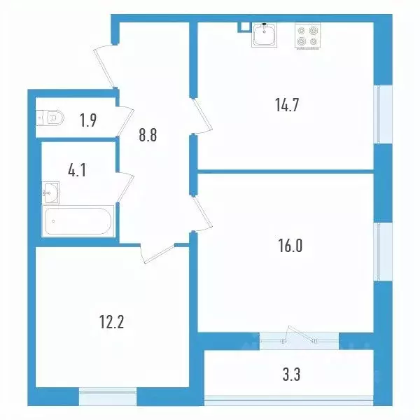 2-к кв. Санкт-Петербург ул. Типанова, 22 (59.4 м) - Фото 0