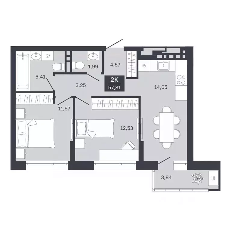 2-к кв. тюменская область, тюмень ямская ул, 29 (54.03 м) - Фото 0