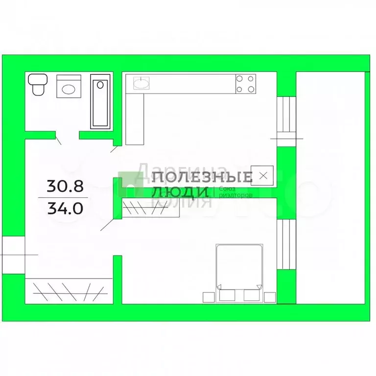 1-к. квартира, 34 м, 2/3 эт. - Фото 0