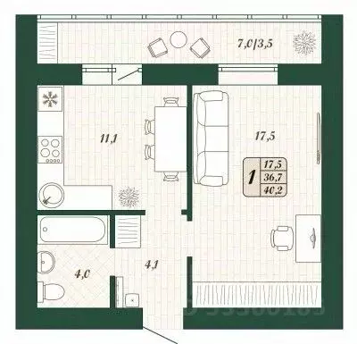 1-к кв. Самарская область, Волжский район, Смышляевка городское ... - Фото 1