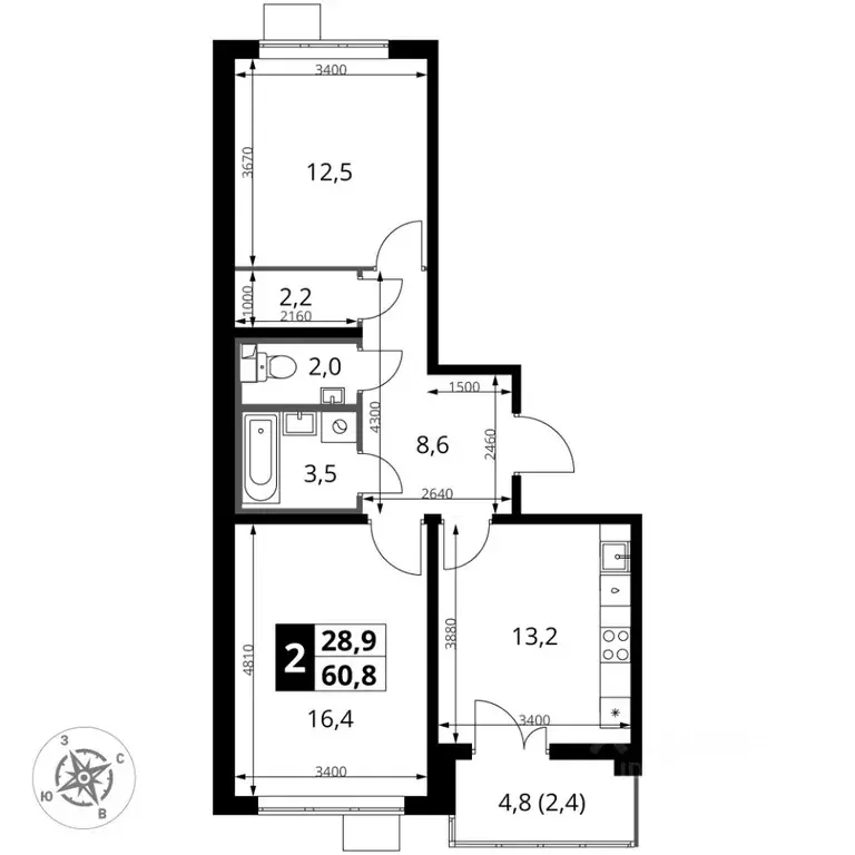 2-к кв. Московская область, Ленинский городской округ, пос. Ленинский ... - Фото 1