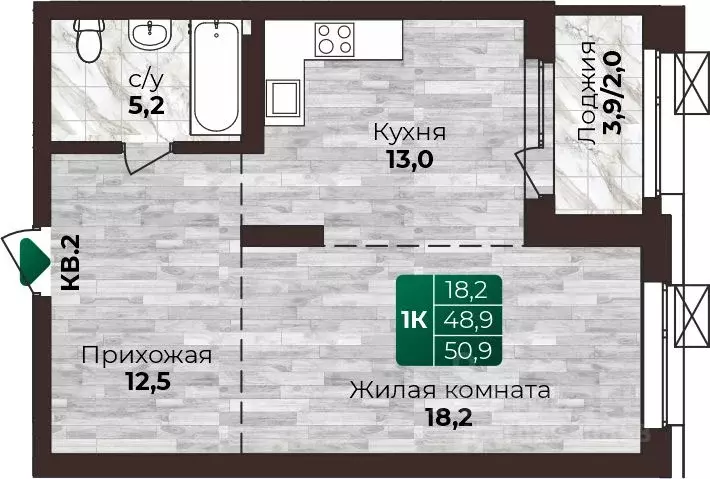 1-к кв. Алтайский край, Барнаул ул. 6-я Нагорная, 15Г/12 (50.9 м) - Фото 1