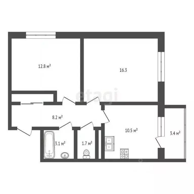 2-к кв. Ямало-Ненецкий АО, Новый Уренгой Таежная ул., 31А (52.0 м) - Фото 2