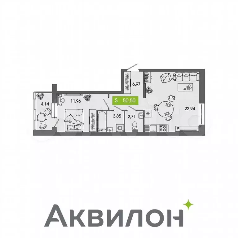 1-к. квартира, 50,5 м, 1/5 эт. - Фото 0